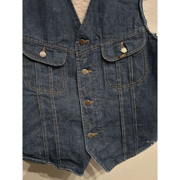 Vintage Lee Denim Storm Rider Denim Vest Mens Small 80s 90s Western Rodeo - Picture 4 of 11